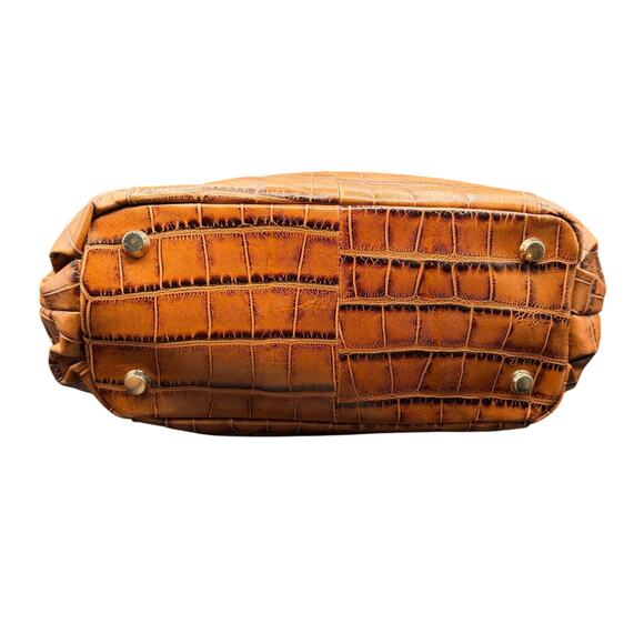 G.I.L.I. Genuine Leather Croc Embossed Satchel Tote Bag Cognac Brown - Picture 3 of 16